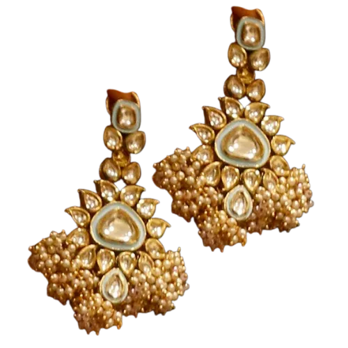 Polki & Aqua Enamel Lotus Chand Earrings