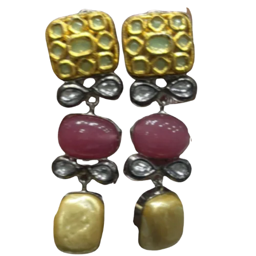 Ruby, Polki & Baroque Pearl Heritage Earrings
