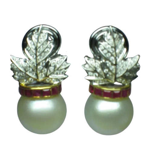 Diamond, Ruby & South Sea Pearl Earrings