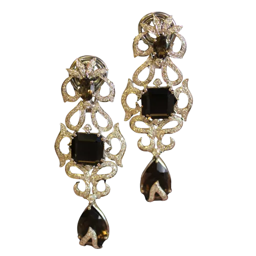Diamond & Smoky Topaz Chandelier Earrings