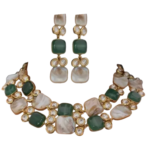 Emerald Green & Mother-of-Pearl Polki Choker Set