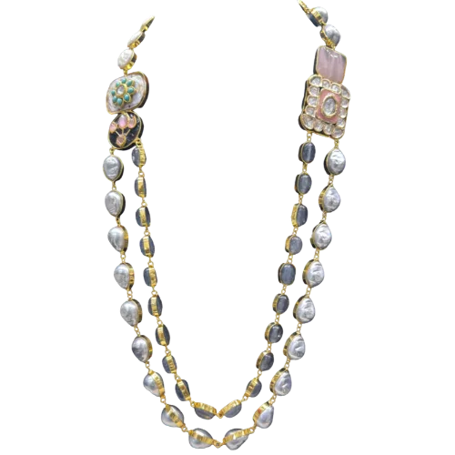 Asymmetric Heritage Panel Necklace with Baroque Pearls & Onyx