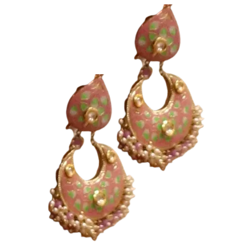 Polki & Meenakari Crescent Chandbali Earrings