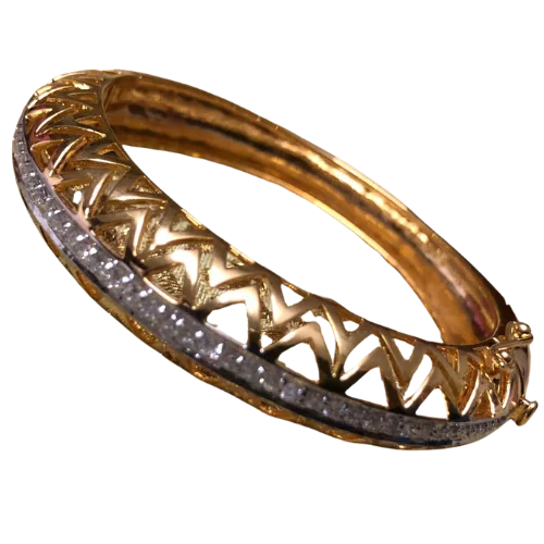 Zigzag Diamond Cut Gold Bangle