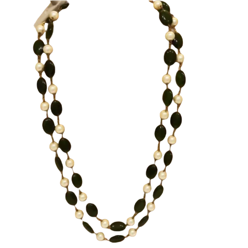 Classic Green Onyx & Pearl Long Necklace