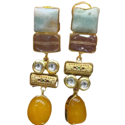 Amazonite & Citrine Drop Earrings with Filigree Accents