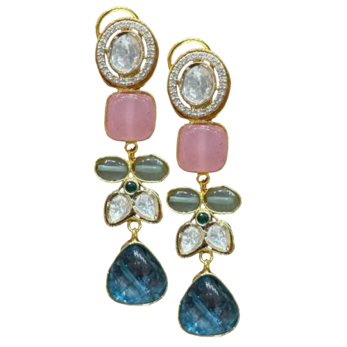 Polki, Tourmaline & Morganite Cascade Earrings