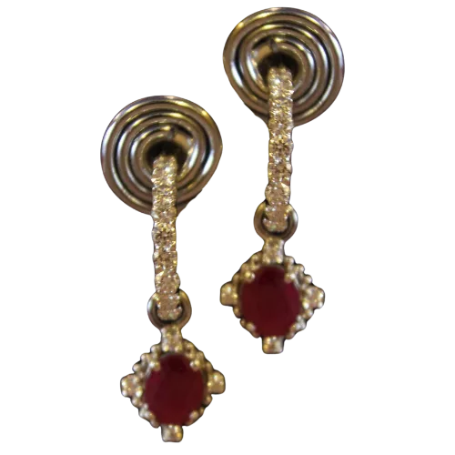 Diamond Half Hoops with Ruby Drops