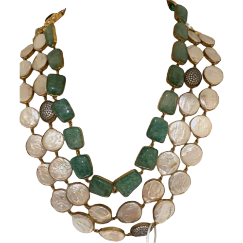 Emerald Quartz & Mother-of-Pearl Statement Necklace