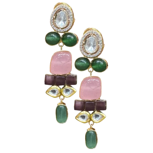 Polki & Tourmaline Harmony Drop Earrings