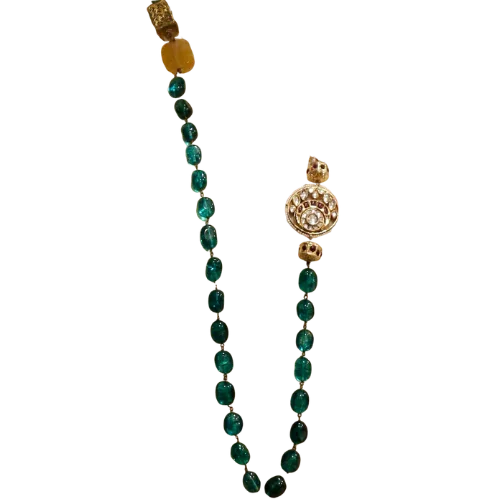 Kundan Medallion Necklace with Emerald-Green Beads