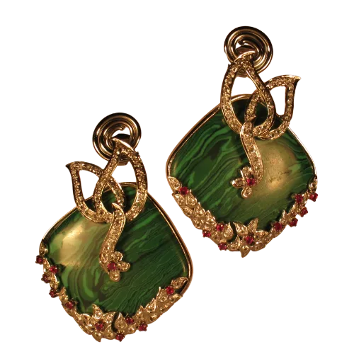 Malachite, Diamond & Ruby Eartops