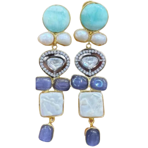Amazonite, Pearl & Tanzanite Statement Earrings