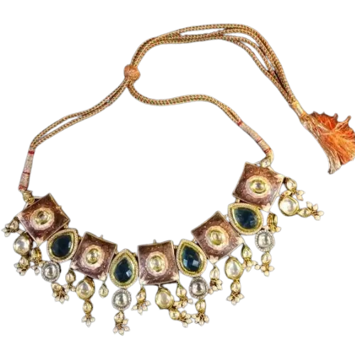Royal Blue Polki Choker Necklace