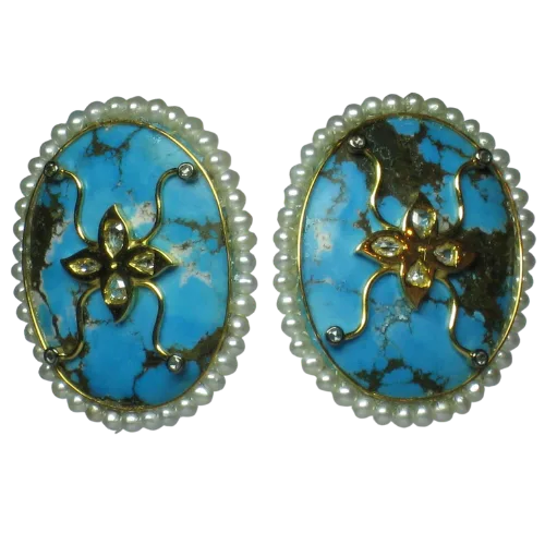 Turquoise & Polki Diamond Earrings