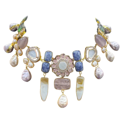 Celestial Rose Quartz & Tanzanite Collar Necklace