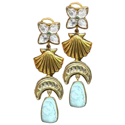 Polki Clover & Aqua Drop Statement Earrings