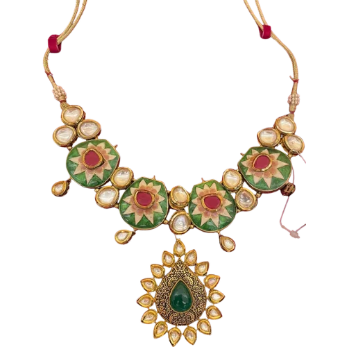 Meenakari Lotus Kundan Necklace