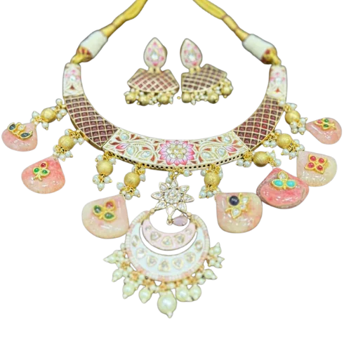 Lotus Blush Meenakari Necklace Set