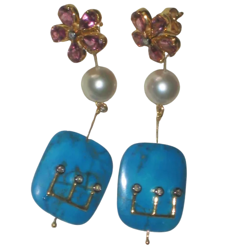 Tourmaline, South Sea Pearl & Polki Earrings